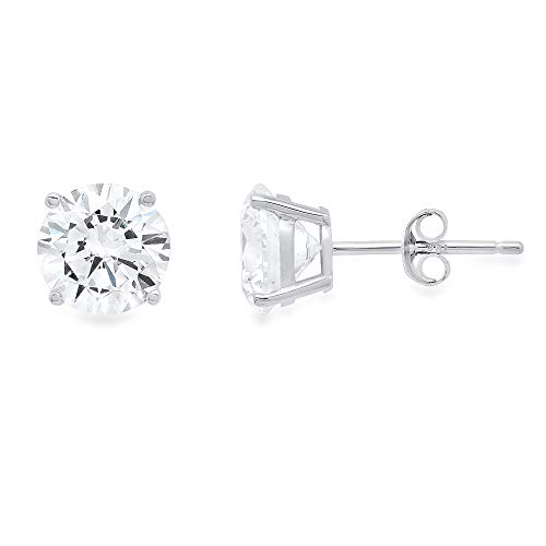 1.44cttw Round Cut Solitaire Genuine White Lab Created Sapphire Unisex Designer Stud Earrings Solid 14k White Gold Push Back