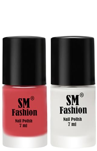 Image of Long Lasting Nail Polish | Nail Paint Combo 7 ml Each) - Set of 2 Punch Pink-White