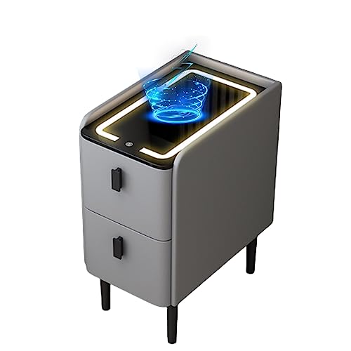 Genérico Mesita de Noche Inteligente con luz de 3 Colores y 2 cajones para Dormitorio, Color Azul