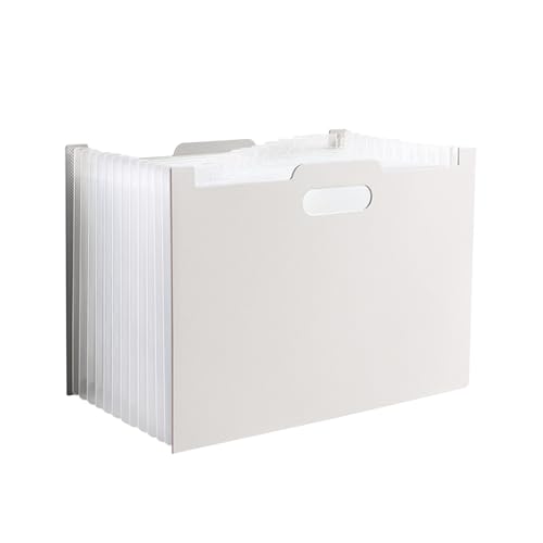 ドキュメントスタンド A4 ドキュメントファイル アコーディオンファイル 書類収納ケース 蛇腹 ファイル 自立 A4サイズ 12仕切り 13ポケット 大容量 自立式 書類/証書/保険証書/取説 収納 整理 カラフル区別ラベル付き (ホワイト)