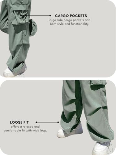 Image of GRECIILOOKS Women's Cargo Pants|Trousers |High Waist Cotton Trouser |Flared Parachute Pants with Side Pockets | Cargo Pant|Elegant for College & Events