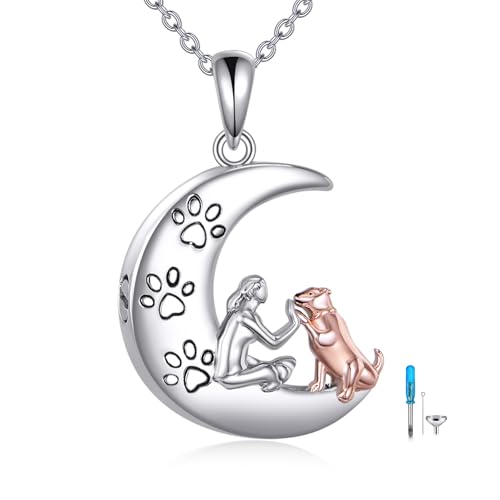 Collier urne funéraire lune argent, cadeau de commémoration homme et femme