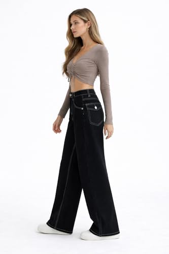 Image of ODDMONEKY Baggy Jeans for Women || Korean Jeans for Women || Wide Leg Korean High Waist Baggy Denim Pants (Wjeans-7)