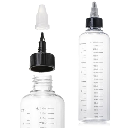 Clofiak 2Pcs Applicator Bottle for Hair, 8.5oz Twist Top Squeeze Oil bottles, Plastic Hair Color Bottle Dispenser Container for Scalp Root Dye Container with Clear Graduated Scale
