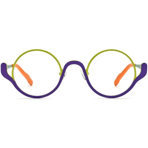Image of FONEX Colorful Pure Titanium Glasses Frame Women Retro Round Eyeglasses
