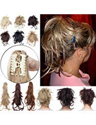 12 Inch Messy Bendable Jaw Claw Clip in Ponytail Hairpiece with Braids Synthetic Hair Clip on Fluffy Straight Ponytail with Adjustable Wires 12# Brown