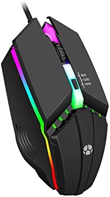 Wired Gaming Mouse , Optical USB Mice for Laptop/Desktop, 800 to 1600 3 Adjustable DPI and RGB Light, Ergonomic with 4 Programmable Buttons for Computer Windows 7/8/10/XP Vista Linux Chromebook PC