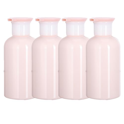 4 Pack Plastic Bottles with Pump Dispenser, Refillable Travel Containers, 300ml (Pink)