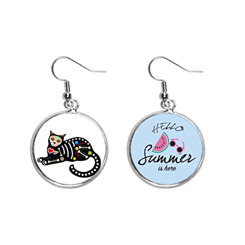 Pendientes de sandía y gato negro para Halloween o verano y looks divertidos