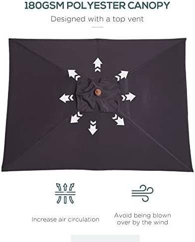 Outsunny 2m x 1.5m Patio Parasol Garden Umbrellas Sun Umbrella Bamboo Sunshade Canopy Outdoor Backyard Furniture Fir Wooden Pole 6 Ribs Tilt Mechanism