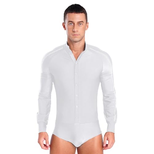ranrann - ranrann Homme Justaucorps Danse Latine Compétition Spectacle Chemise Danse de Salon Salsa Tango Costume Strass Brillant S-XXL Blanc S