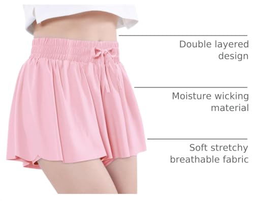 Image of EXARUS Girls Shorts Butterfly Flowy Athletic Cheer Dance Skorts Summer Teen Skirt Tween Preppy Sports Flutter Preppy