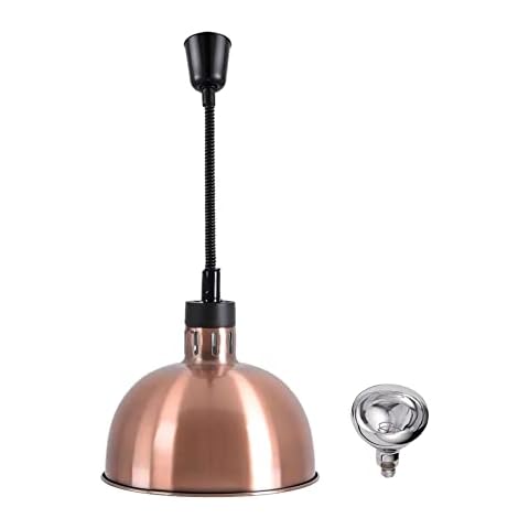 Hanging Food Heat Lamp Infrared Food Warmer Fry Heating Lamp 250W with Light Bulb (Dia 29cm(Copper)) Cover