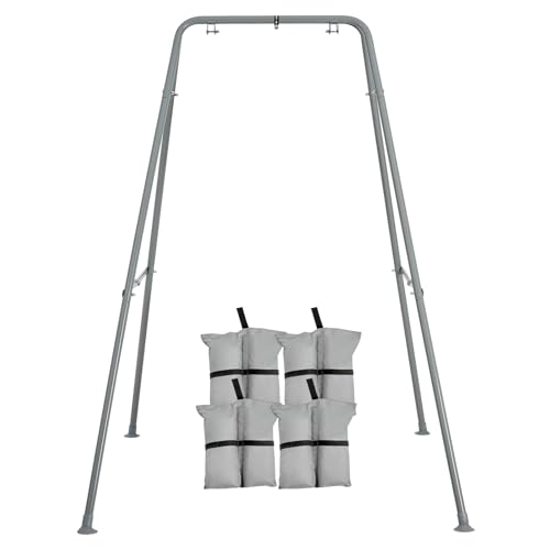 FUNLIO Foldable Swing Stand for Kids with 4 Sandbags, Heavy Duty Metal A-Frame Indoor/Outdoor for Backyard, Suitable Most Toddler/Baby Jumper/Hammock Chair - Grey