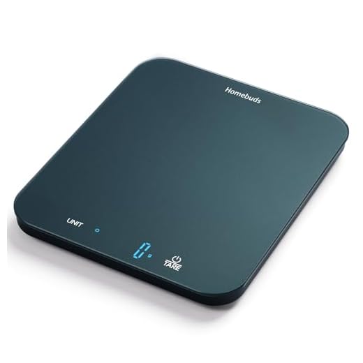 Homebuds Keukenweegschaal, 15 kg, digitale voedselweegschaal, gewicht in gram en ons, 1 g nauwkeurigheid, precisie voor bakken en koken, led-display, inclusief 3x AAA-batterijen, gehard glas, blauw
