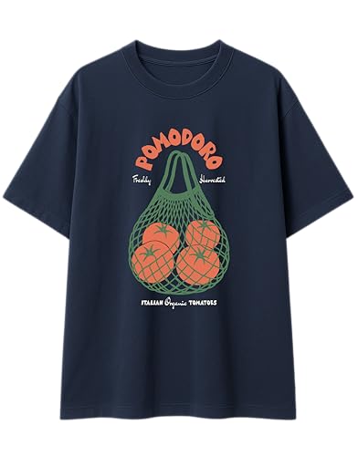 Image of Oversized Cotton T-Shirt for Women Half Sleeve Pomodoro Printed Tee - Breathable Loose Fit Asthetic Casual Wear for College and Daily Ou Outfits, Streetwear