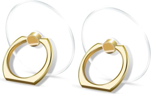 Image of KolorFish Transparent Phone Ring Stand Holder Mobile Phone Ring Holder Finger Grip 360 Degree Rotation (Pack of 2) Gold Round
