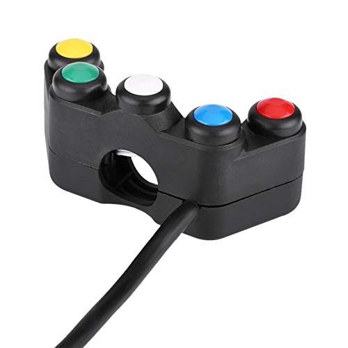 Compartiment Universel 5 en 1 Moto Interrupteur Commande 22mm Guidon Ensemble Phare Danger Frein Antibrouillard Klaxon On/Off pour Spotlight Scooter Electrombile Cyclomoteur cessoire De Rempl emepuls