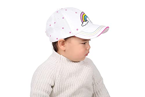 Awhale Girl’s White Rainbow Baseball Hat – Cotton Cap With Ponytail Opening For Ages 2-12 | One Size Adjustable Buckle #TOP3