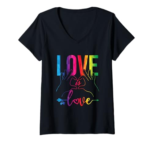 Donna Love is Love LGBT Arcobaleno Cuore Gay Pride Love Rainbow Maglietta con Collo a V