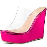 Perphy Platform Hot Pink Heel Sandals Clear Wedges for Women 7 M US