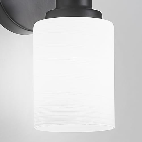 Image of 2-Pack, 1-Light Vanity Lights, Matte Black Bathroom Light Fixture with Textured Milky White Glass Shade, E26 Modern Vanity Lighting Fixture for Bathroom Wall Sconce