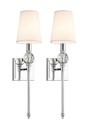 XiNBEi Lighting Wall Light Set of Two, Modern Bedroom Wall Lamp with White Fabric Shade Chrome...