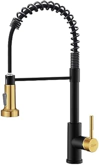 GIMILI Kitchen Faucet with Pull Down Sprayer Single Hole Stainless Steel Sink Faucet, Suitable for Farmhouses, RV, Laundry Room, Outdoor, and Campers. Llave para fregadero de cocina Black and Gold