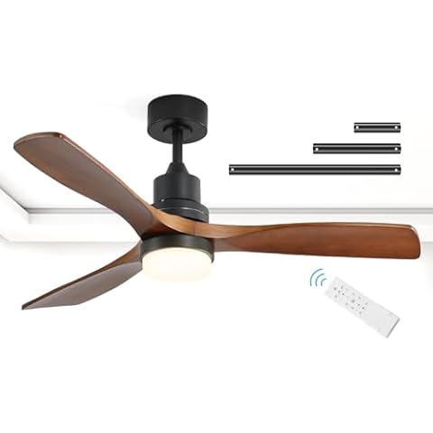 CACI Mall 52" Wood Ceiling Fan with Lights,Walnut,Remote Control, Outdoor，3 Blades, 35w Quiet Reversible DC Motor 18w Dimmable LED 5032 CFM for Living Room, Bedroom, Patio, Porch Cover