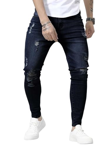 HUNGSON Skinny Jeans for Men Stretch Slim Fit Ripped Distressed