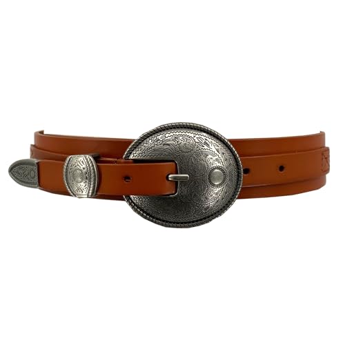 1 1/2" Wide Western Cowgirl Waist Silver Engraving Floral Bull Buckle Boho Concho Cowhide Full Grain Leather Belt3