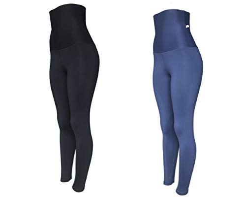 Kit 2 Legging Suplex Power Poliamida Modeladora Cós Super Alto (PRETO-AZUL, P)