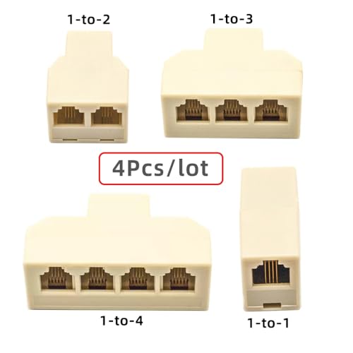 cablecc 4 Stück/Los 6P4C RJ11 RJ12 Telefon-Splitter-Adapter (1-in-2-out 1-zu-3 1-zu-4-Wege-Steckdose) ohne Kabel
