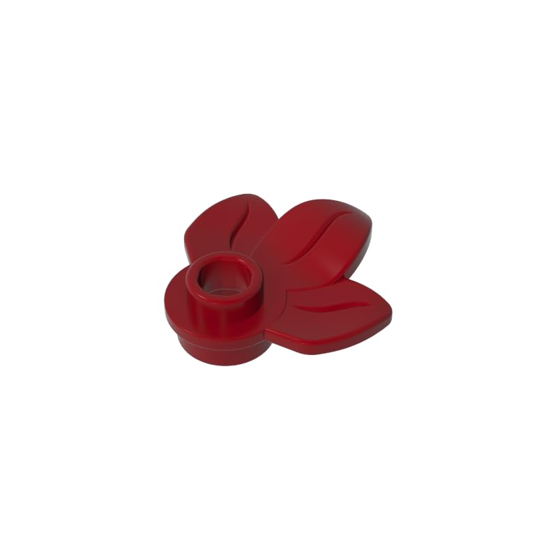 32607 Ornaments Plant, Plate 1x1 Round with 3 Leaves 50 Pieces GDS-1576 Compatible with Lego Building Blocks Color:Dark Red โ image 1