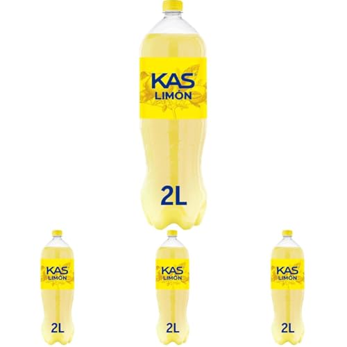 Kas limón Refresco con zumo de limón, bajo en calorías, botella de 2 litros (Paquete de 4)