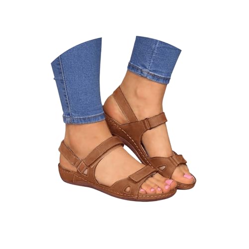 Generic Women's Brown Wedge Sandals Size 7 UK, Open Toe Ankle Strap, Arch Support, Anti-Slip, Comfortable Wedge Platform Sandals