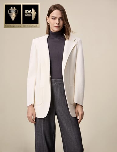 Amoretu Women's Wool Kint Blazers Work Casual Suit with Pockets Long Sleeve Outerwear, 20242