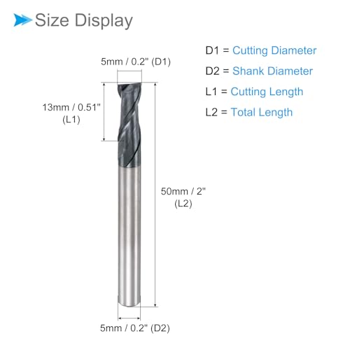 CoCud VHM-Fräser mit quadratischem Schaft, 5 mm x 13 mm Schneiden, AlTiN-beschichtetes P05-Hartmetall, 2 Schneiden CNC-Fräser - zum Fräsen von Edelstahl, gehärtetem Stahl