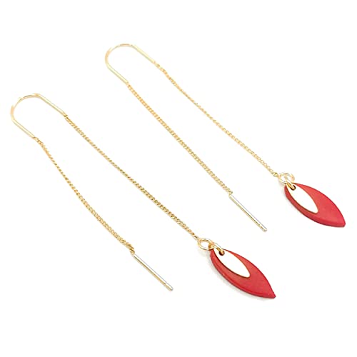 Boucles d'oreilles pendantes en plaqué or 18k et breloque ovale rouge 6cm