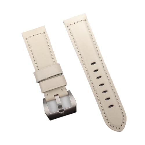Bracelet de montre beige 22mm 24mm cuir véritable interchangeable - 3