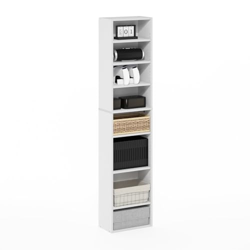Image of Furinno Indo DVD Shelf, 8-Tier CD Rack, Media Shelf with Adjustable Shelves, DVD Storage Cabinets for CD Bluray Game Disc, Easy Assembly, for Living Room, Home Office, White