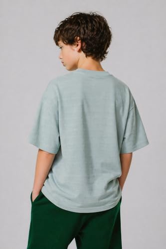 Image of Alan Jones Clothing Boys Oversized T-Shirt with Embossed Stripe Design | Half Sleeve Round Neck Casual Tee for Kids
