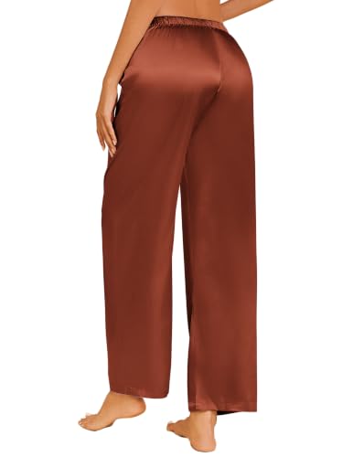 Image of Ekouaer Womens Silk Satin Pajama Lounge Pants Sleep Pj Bottoms with Pockets