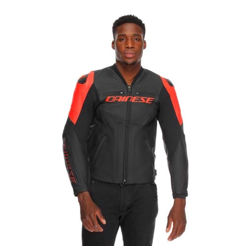Dainese Racing 5 Blouson de moto en cuir, noir/rouge, 52