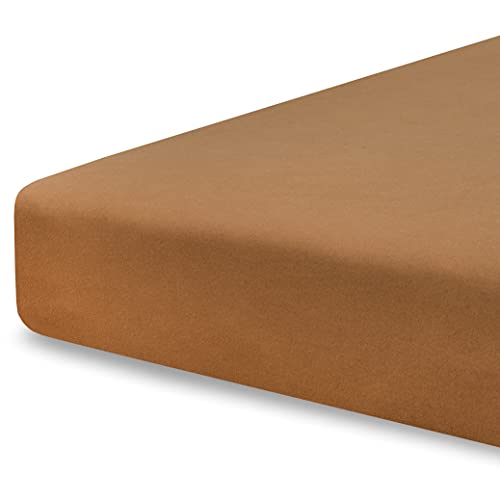Image of Pobibaby - Single Solid Premium Fitted Baby Crib Sheets for Standard Crib Mattress - Ultra-Soft Cotton Blend, Safe and Snug, and Stylish Solid Crib Sheet (Caramel Brown)