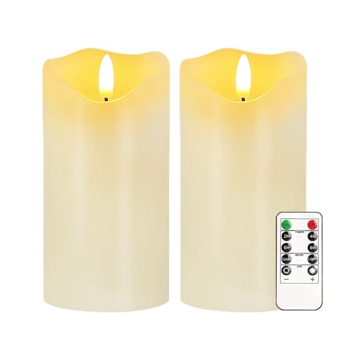 Image of White Flameless Candles Set of 2, 6 inchx3 inch LED Candles with Remote & Timer