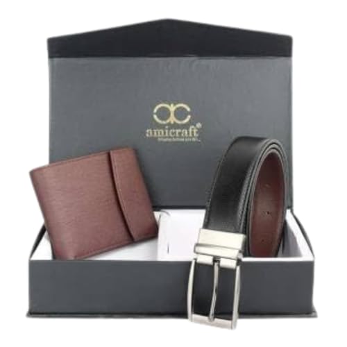 Image of Amicraft Men's Faux Leather Combo Pack of Wallet and Belt
