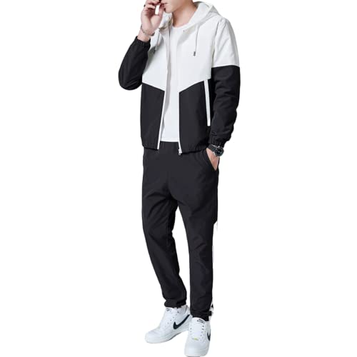 Floette Men Retro Windbreaker Track Suit Track Jacket Track Pant Athletic Hip Hop Windproof Sweat Suit