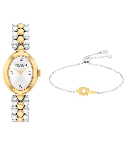Image of Coach Sammy Women's 2H Quartz Watch Gift Set with Matching Adjustable Jewelry Bracelet - Oval Case - Minimalist Style - Gift for Her - 22.5mm