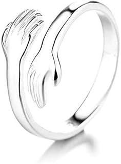 Anel de prata esterlina 925 joias europeias e americanas anel aberto anel Give Me A Hug, anel de prata S925 criativo, anéis ajustáveis abertos para mulheres, presente de amor, Prata